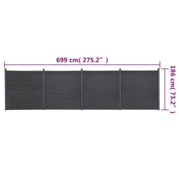 Fence Panel Set Grey 699x186 cm - Durable WPC Garden Barrier