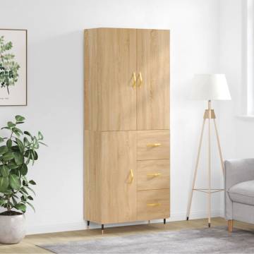 Stylish Highboard in Sonoma Oak - 69.5x34x180 cm