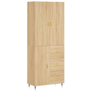 Stylish Highboard in Sonoma Oak - 69.5x34x180 cm