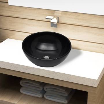 Elegant Black Round Ceramic Bathroom Sink Basin | HipoMarket