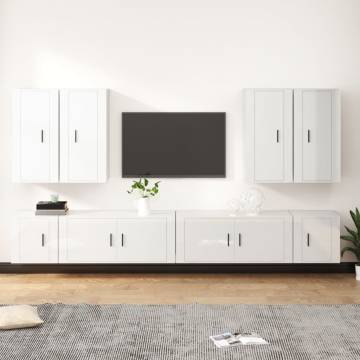 8 Piece High Gloss White TV Cabinet Set - Stylish & Practical