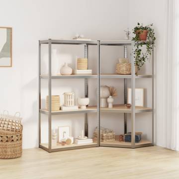 4-Layer Shelves (2 pcs) - Silver Steel & Engineered Wood