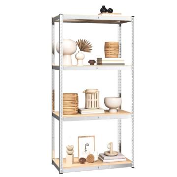 4-Layer Shelves (2 pcs) - Silver Steel & Engineered Wood