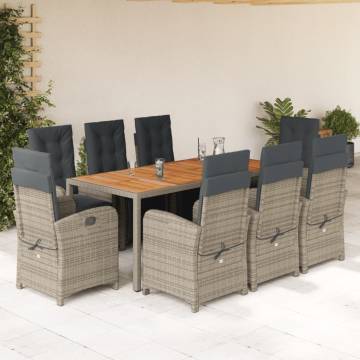 9 Piece Grey Poly Rattan Garden Dining Set with Cushions