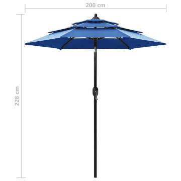 3-Tier Parasol with Aluminium Pole - Azure Blue 2m | HipoMarket