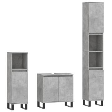 3 Piece Bathroom Cabinet Set - Concrete Grey Wood | Hipo Market