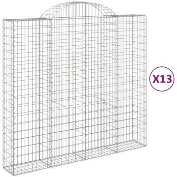 Arched Gabion Baskets 13 pcs | Galvanised Iron Garden Barriers