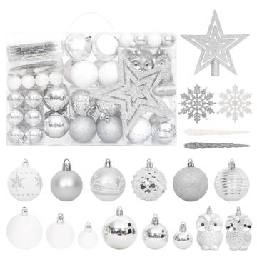 108 Piece Silver and White Christmas Bauble Set - Hipomarket