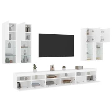 7 Piece LED TV Wall Cabinet Set in White - Stylish & Functional