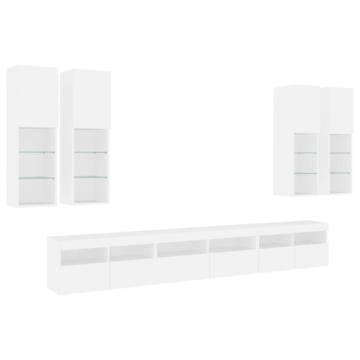 7 Piece LED TV Wall Cabinet Set in White - Stylish & Functional