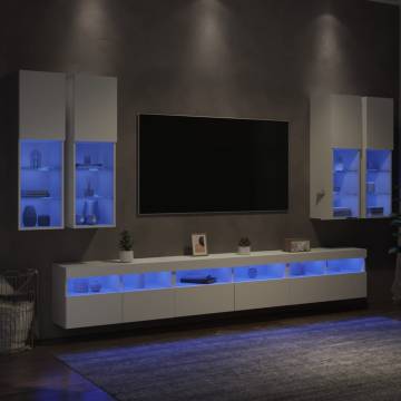 7 Piece LED TV Wall Cabinet Set in White - Stylish & Functional