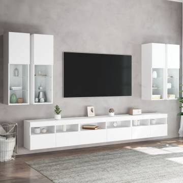 7 Piece LED TV Wall Cabinet Set in White - Stylish & Functional