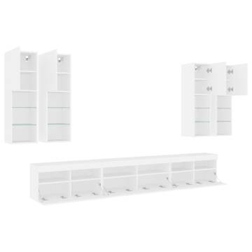 7 Piece LED TV Wall Cabinet Set in White - Stylish & Functional