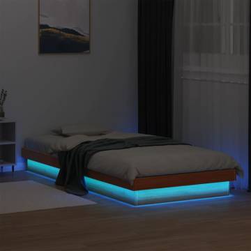 LED Bed Frame Wax Brown 90x200 cm - Solid Pine Wood