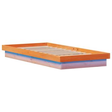 LED Bed Frame Wax Brown 90x200 cm - Solid Pine Wood