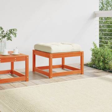 Stylish Garden Footstool with Cushions - Wax Brown Pine