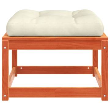 Stylish Garden Footstool with Cushions - Wax Brown Pine