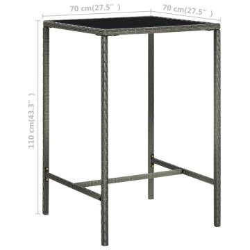 Garden Bar Table Grey 70x70x110 cm - Poly Rattan & Glass