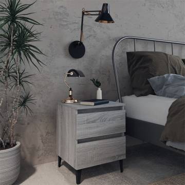 Chic Grey Sonoma Bed Cabinets with Metal Legs - 2 pcs