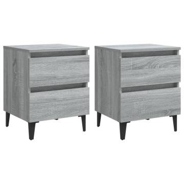 Chic Grey Sonoma Bed Cabinets with Metal Legs - 2 pcs