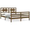 Honey Brown King Size Bed Frame with Headboard - Solid Wood