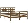 Honey Brown King Size Bed Frame with Headboard - Solid Wood