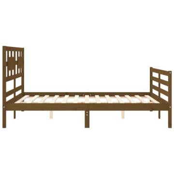 Honey Brown King Size Bed Frame with Headboard - Solid Wood