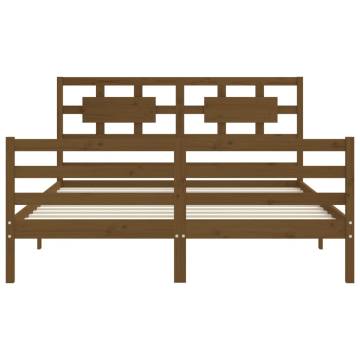 Honey Brown King Size Bed Frame with Headboard - Solid Wood