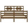 Honey Brown King Size Bed Frame with Headboard - Solid Wood