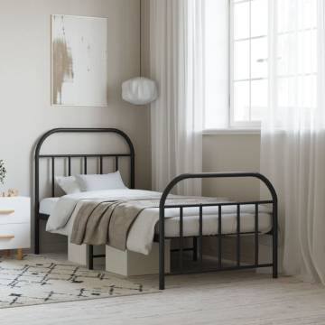 Metal Bed Frame with Headboard & Footboard - Black 90x190 cm