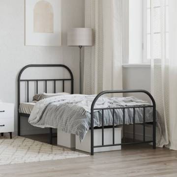 Metal Bed Frame with Headboard & Footboard - Black 90x190 cm