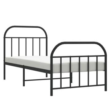 Metal Bed Frame with Headboard & Footboard - Black 90x190 cm