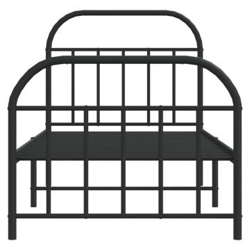 Metal Bed Frame with Headboard & Footboard - Black 90x190 cm