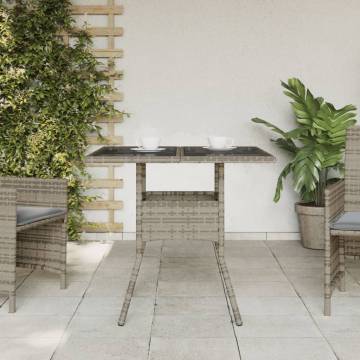 Elegant Grey Garden Table with Glass Top - 80x80x75 cm