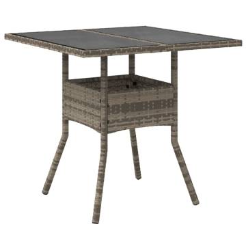 Elegant Grey Garden Table with Glass Top - 80x80x75 cm