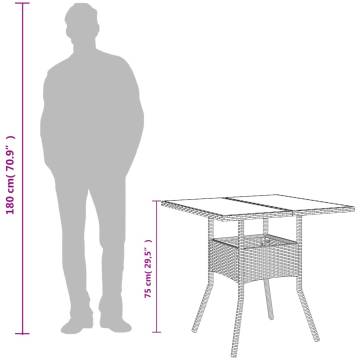 Elegant Grey Garden Table with Glass Top - 80x80x75 cm