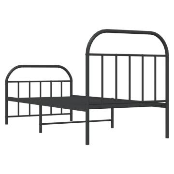 Metal Bed Frame with Headboard & Footboard - Black 90x190 cm