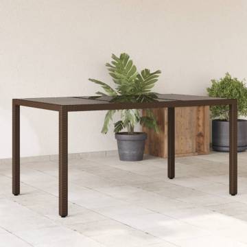 Garden Table with Glass Top - Brown Poly Rattan 150x90x75 cm