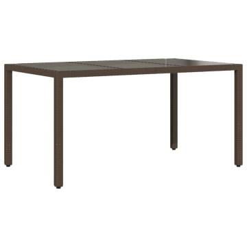 Garden Table with Glass Top - Brown Poly Rattan 150x90x75 cm