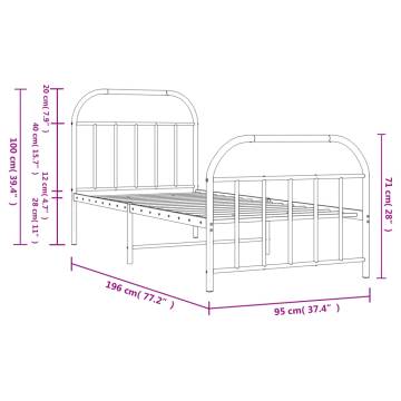 Metal Bed Frame with Headboard & Footboard - Black 90x190 cm