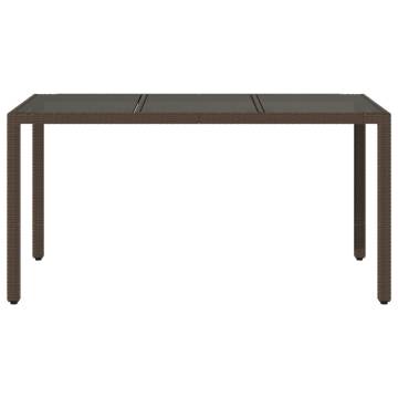 Garden Table with Glass Top - Brown Poly Rattan 150x90x75 cm