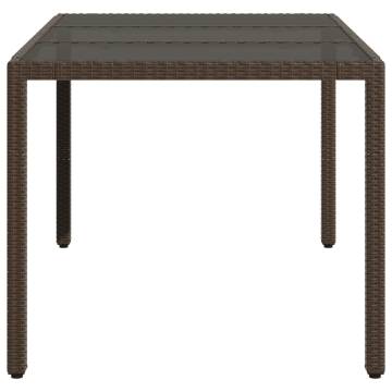 Garden Table with Glass Top - Brown Poly Rattan 150x90x75 cm