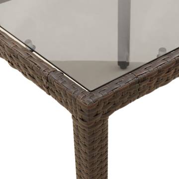 Garden Table with Glass Top - Brown Poly Rattan 150x90x75 cm