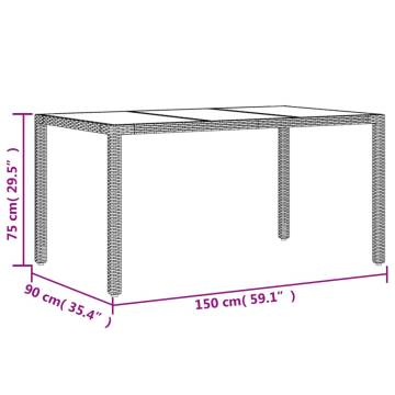 Garden Table with Glass Top - Brown Poly Rattan 150x90x75 cm