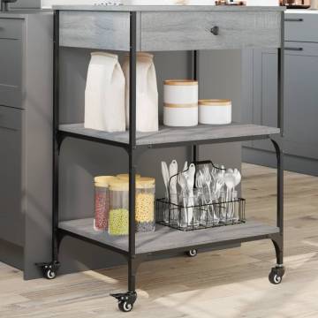 Kitchen Trolley Grey Sonoma - Engineered Wood | Hipomarket