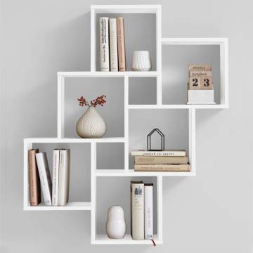 FMD Wall-Mounted Shelf with 8 Compartments - White Design