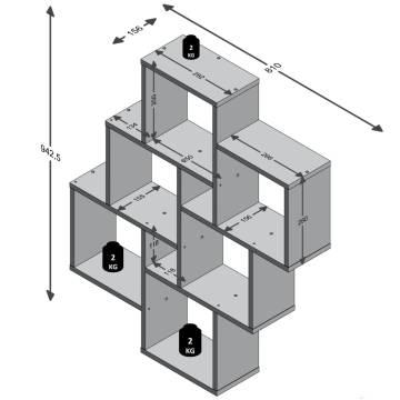 FMD Wall-Mounted Shelf with 8 Compartments - White Design