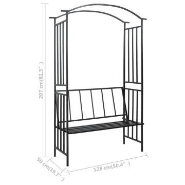 Elegant Garden Arch with Bench - Black Iron 128x50x207 cm