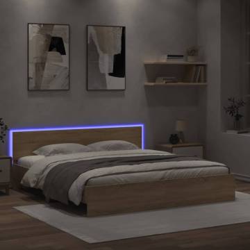 LED Bed Frame with Headboard - Sonoma Oak 200x200 cm