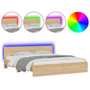 LED Bed Frame with Headboard - Sonoma Oak 200x200 cm